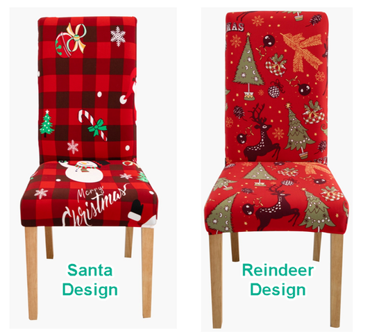 Christmas Dining Chair Covers Lycra - santa and reindeer design