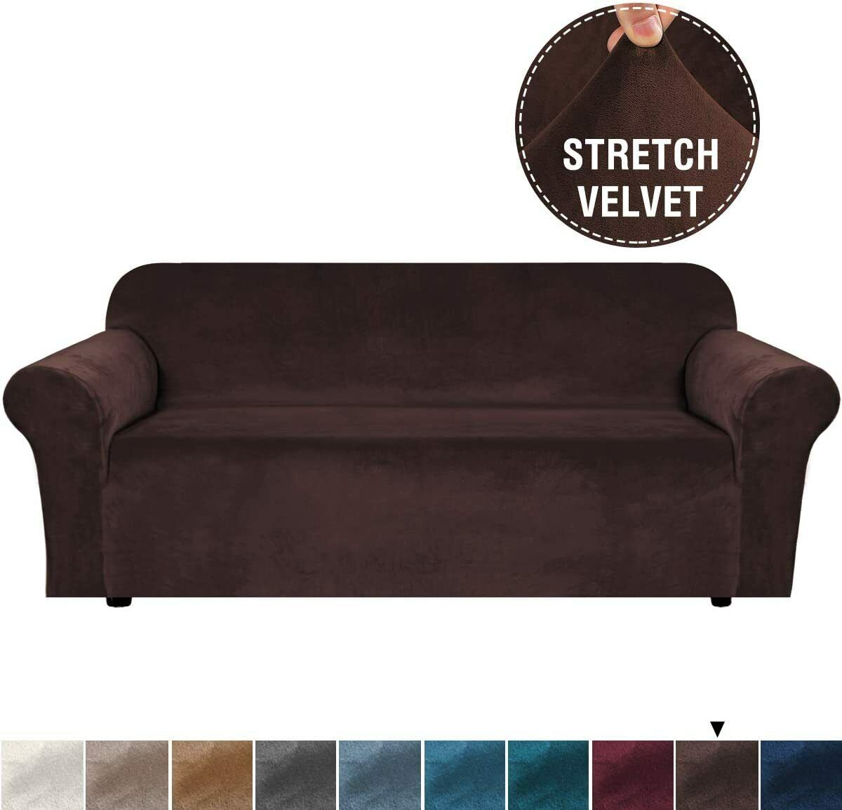 0000-Chocolate Brown Velvet Fabric Stretch Covers Trendy - Trendy Home Decors and Furnishings