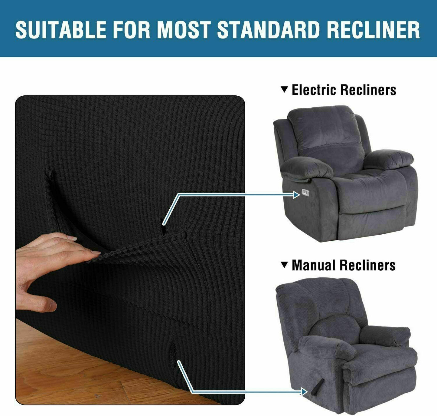 Black slip Covers in Jacquard fabric for Standard Reclining Sofas Couches Lounges Chairs