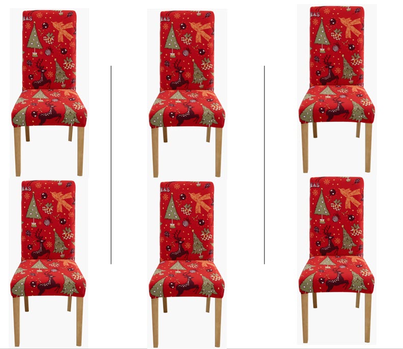 Christmas Dining Chair Covers Lycra - santa and reindeer design