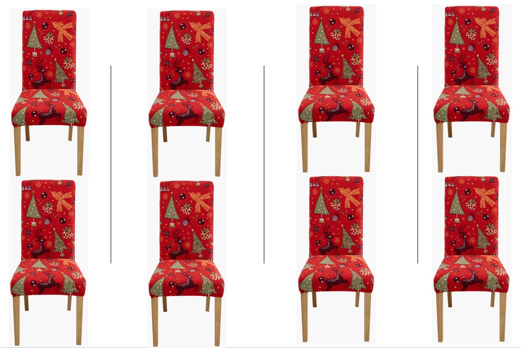 Christmas Dining Chair Covers Lycra - santa and reindeer design