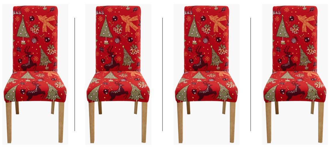 Christmas Dining Chair Covers Lycra - santa and reindeer design