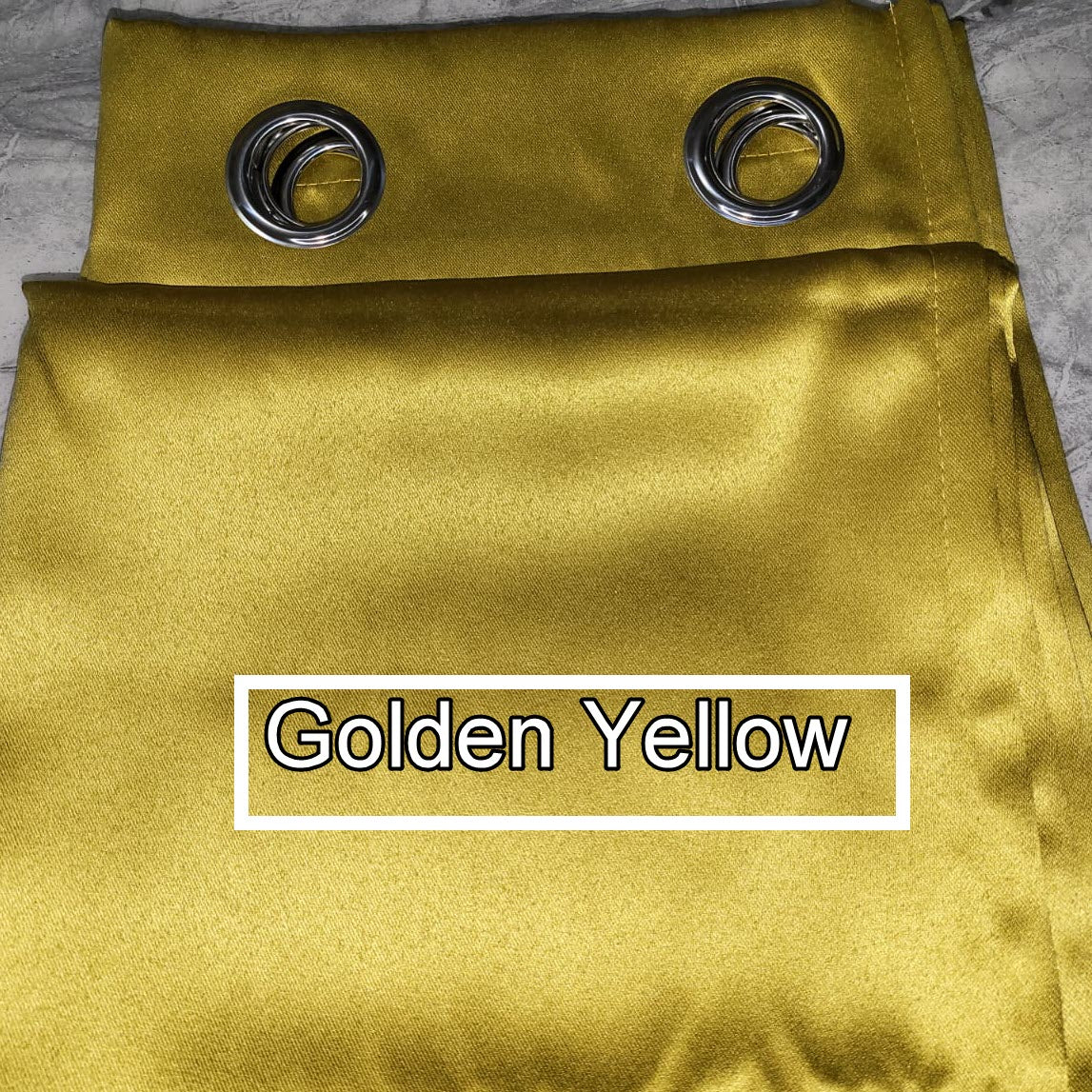 001- Golden Yellow 100% Sunblock Curtains- Thick Velvety Satin finish- Lined Fabric