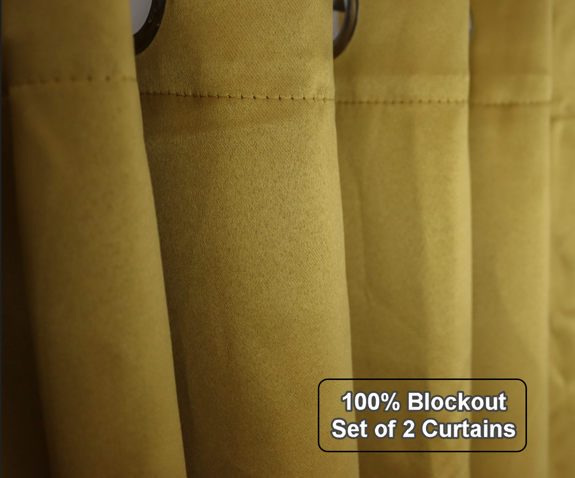 0001 Luxurious Velvet-Satin 100% Blockout Eyelet Curtains 2 in a pack - Trendy Home Decors and Furnishings