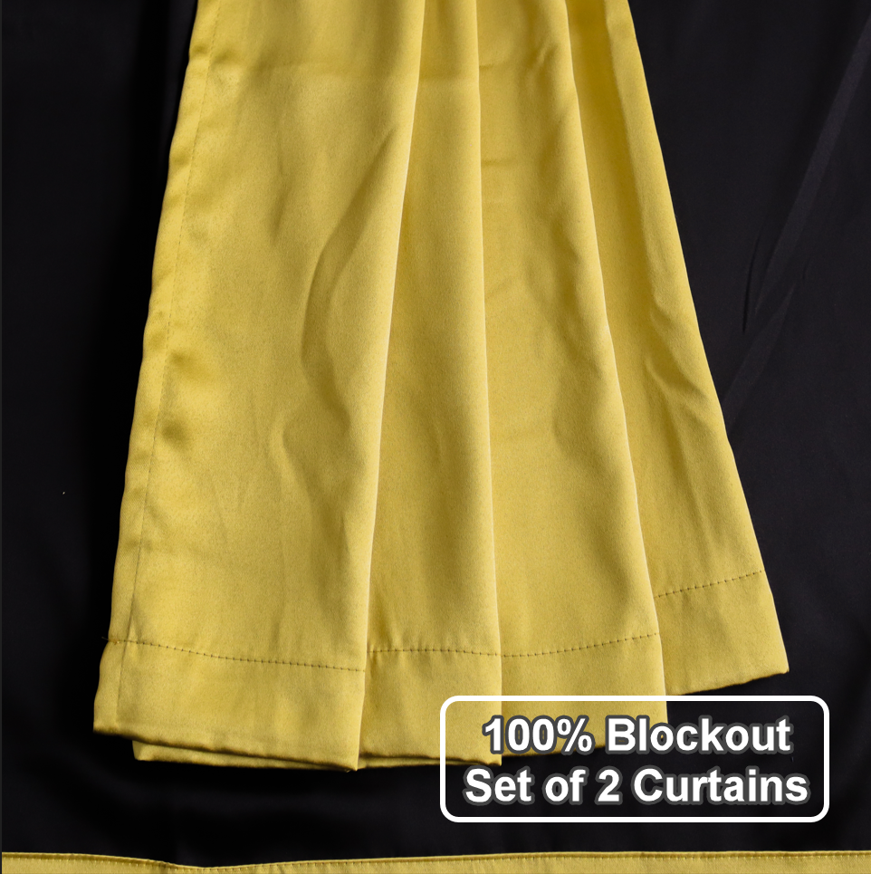 000 Golden Yellow 100% Sunblock Curtains- Thick Velvety Satin finish- Lined Fabric - Trendy Home Decors and Furnishings