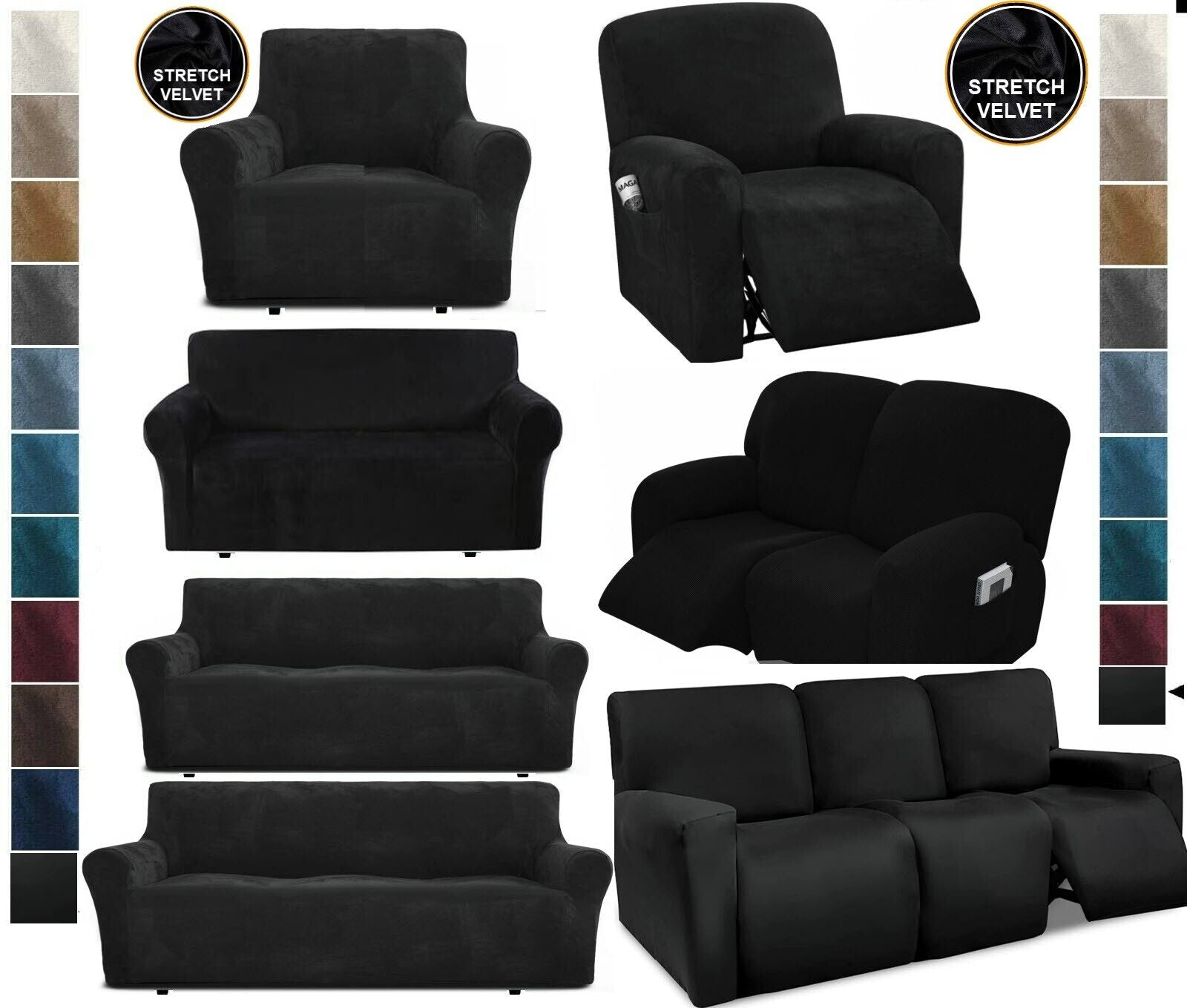 0 Black Velvet Cover for Standard and Reclining Sofas Couches Lounges Chairs - Trendy Home Decors and Furnishings