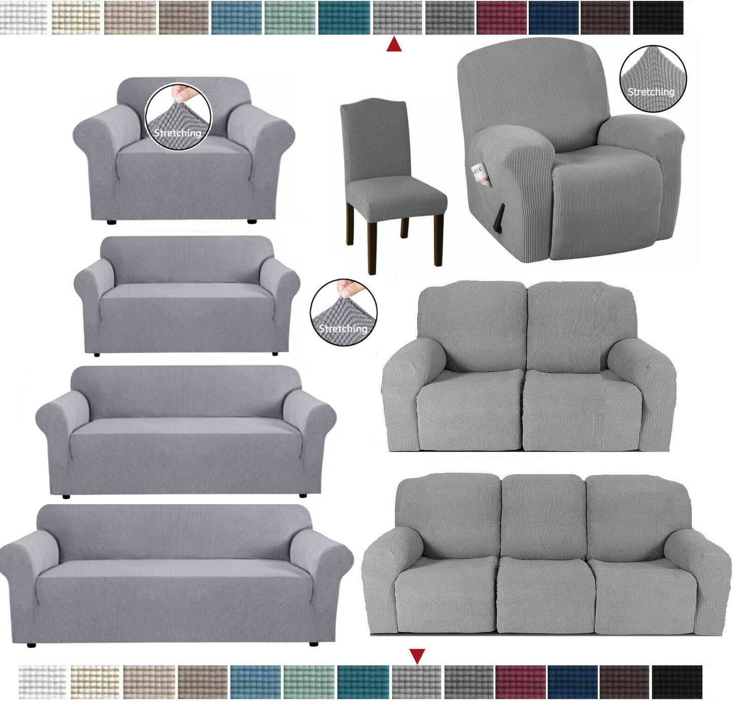 0 LightGrey-JacquardFabricCovers for Standard and Reclining Sofas Couches Lounges OfficeDining Chair