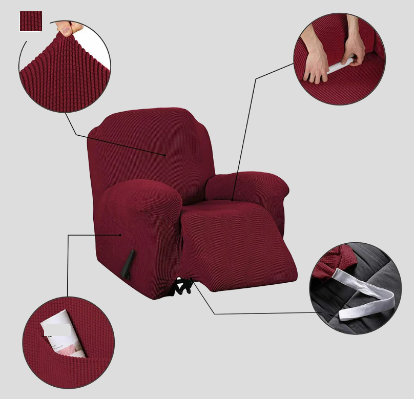 1seat Recliner Sofa Covers - Jacquard and Velvet Fabric - Furniture Protector Washable Slip Cover