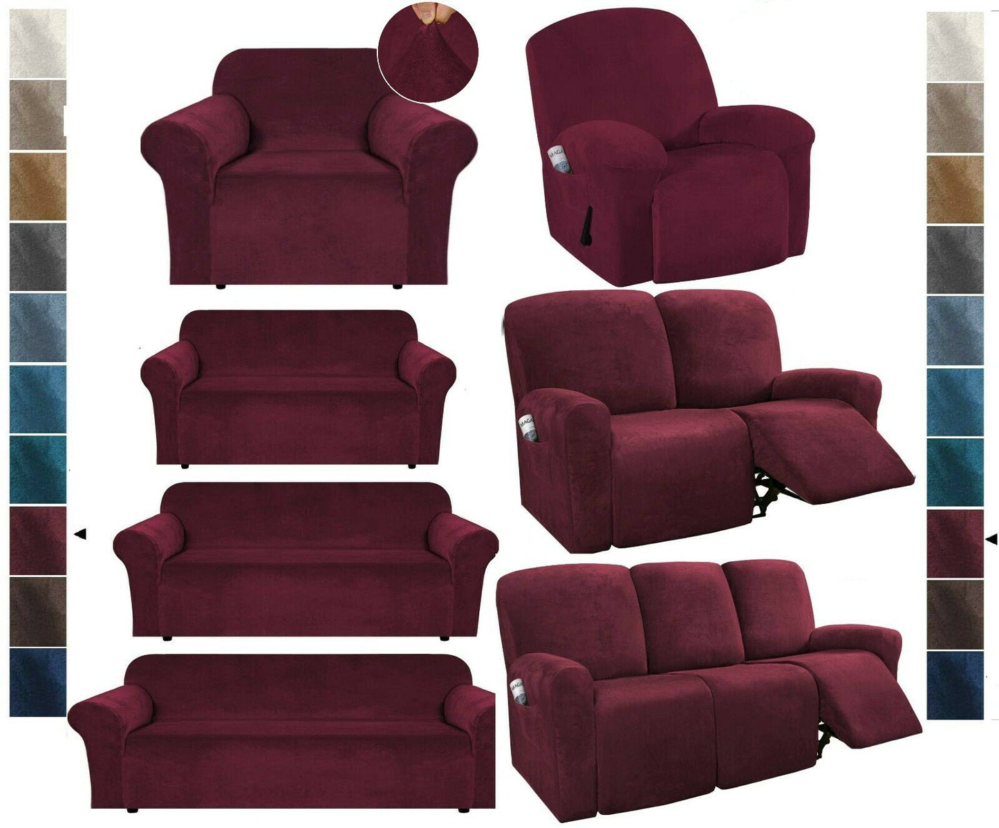 0 Burgundy Velvet Cover for Standard and Reclining Sofas Couches Lounges