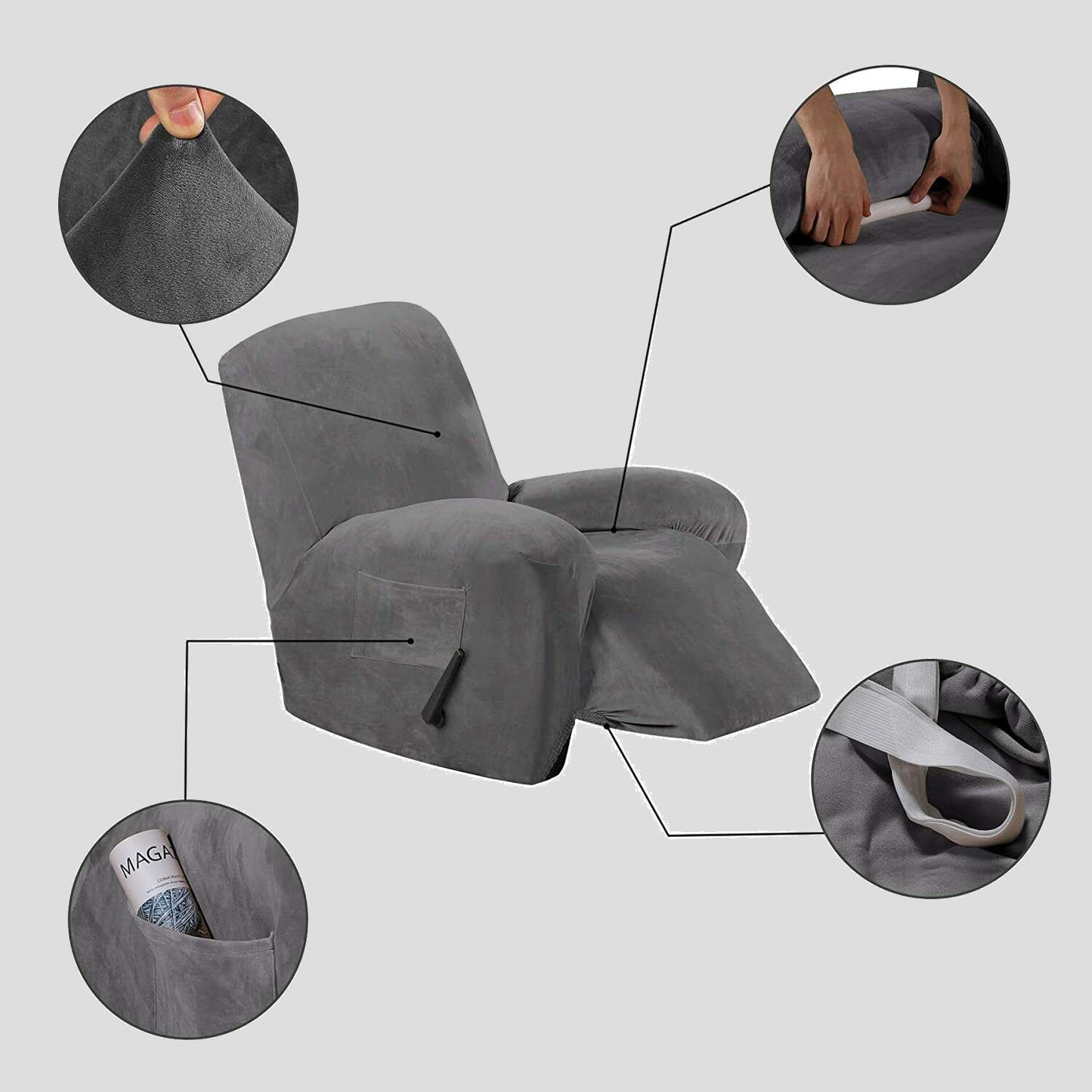 00 DarkGrey Velvet Cover for Standard and Reclining Sofas Couches Lounges Dining Chair