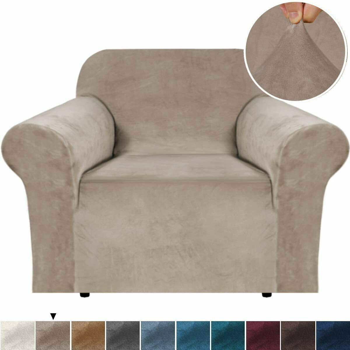 01-Taupe Velvet Cover for Standard and Reclining Sofas Couches Lounges Chairs Beige