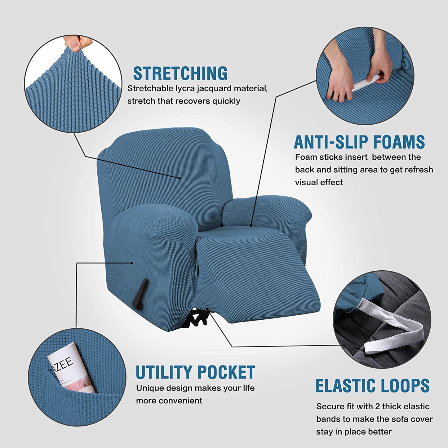 Recliner Chair Covers - Jacquard Fabric - Furniture Protector Washable Slip Cover - Trendy Home Decors and Furnishings