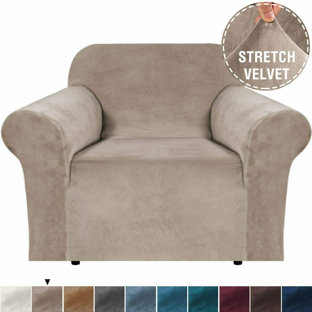 Taupe Velvet Cover for Standard and Reclining Sofas Couches Lounges Chairs Beige - Trendy Home Decors and Furnishings