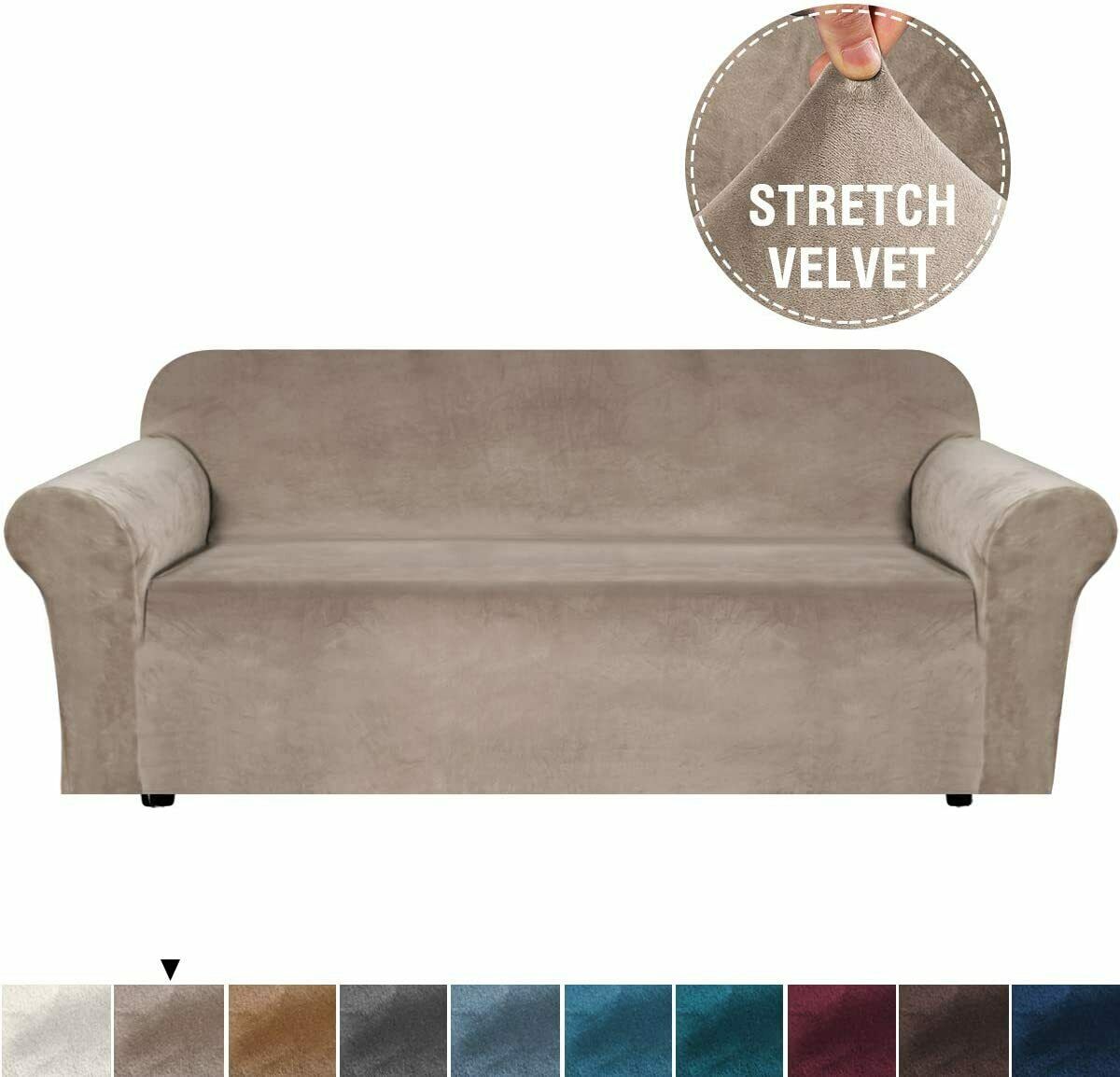 Taupe Velvet Cover for Standard and Reclining Sofas Couches Lounges Chairs Beige - Trendy Home Decors and Furnishings