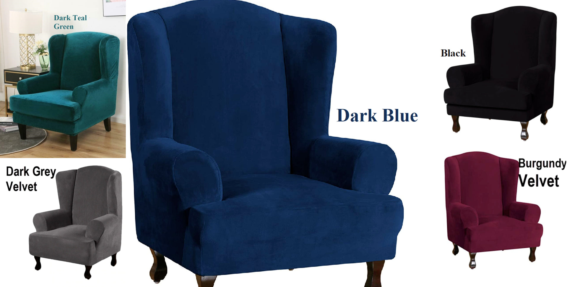 Wingback chair cover Velvet high back stretch full fit cover slipcover furniture - Trendy Home Decors and Furnishings