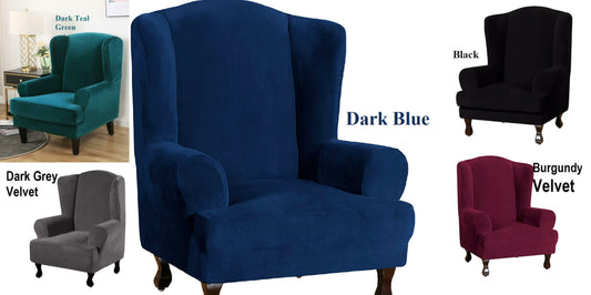 Wingback chair cover Velvet high back stretch full fit cover slipcover furniture - Trendy Home Decors and Furnishings