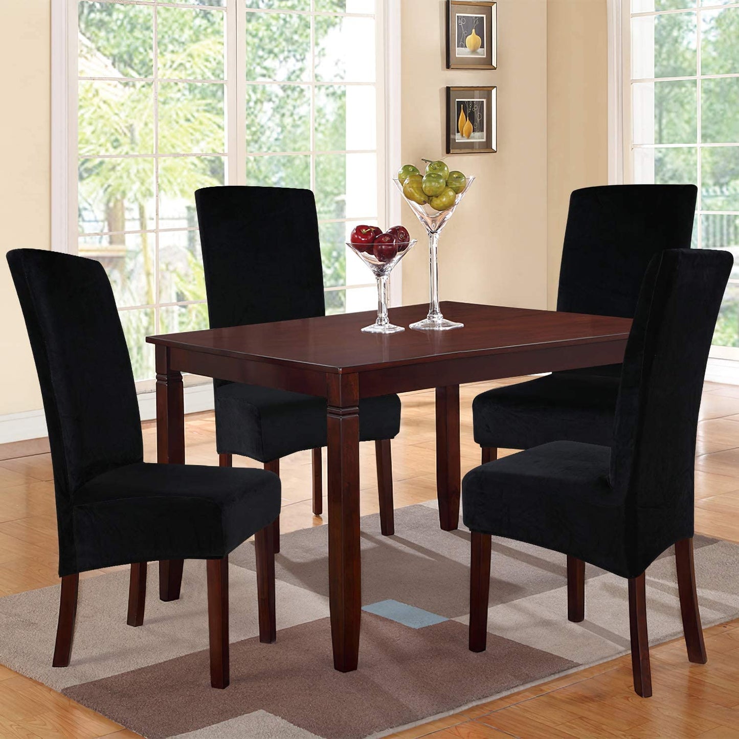 Velvet Fabric - Dining Chair Covers in Grey and Black - Trendy Home Decors and Furnishings