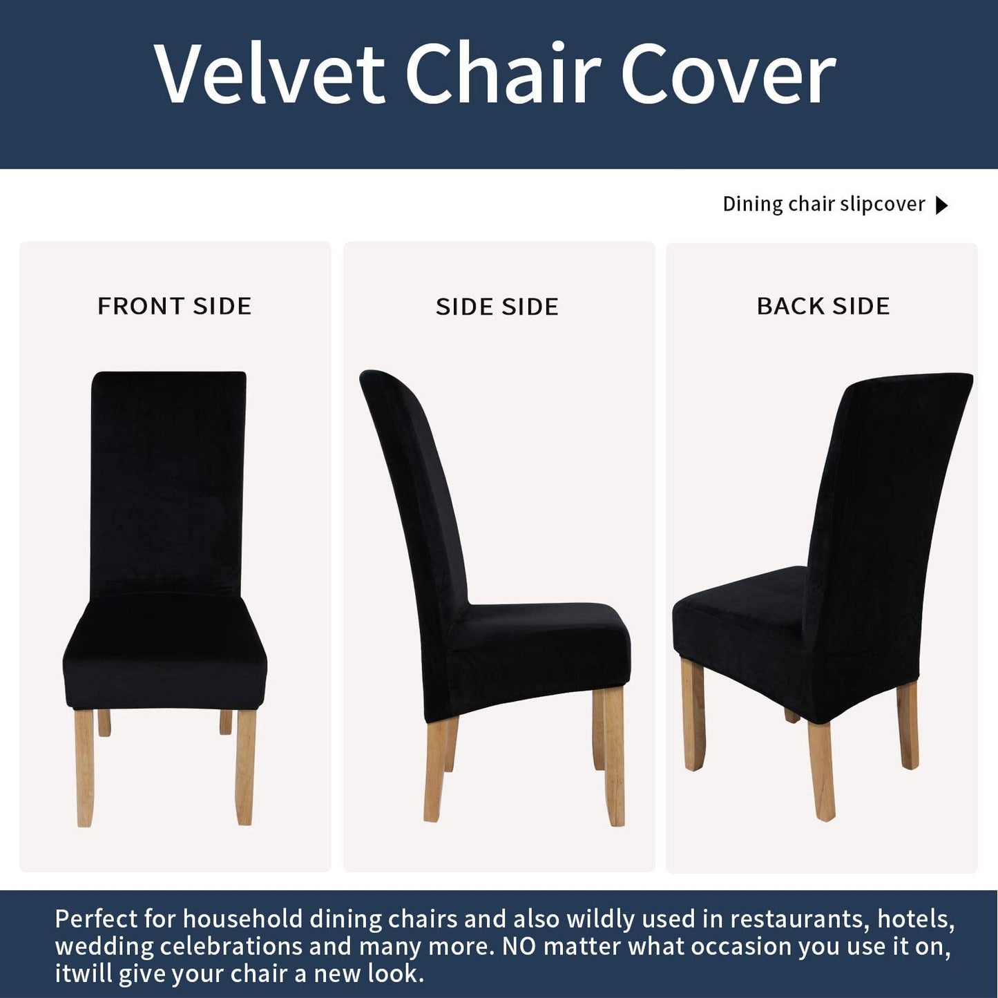 Velvet Fabric - Dining Chair Covers in Grey and Black - Trendy Home Decors and Furnishings