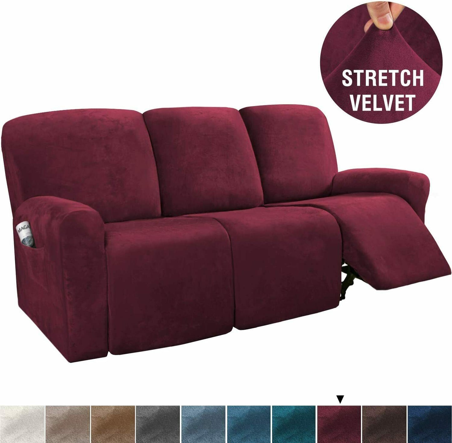 Burgundy Velvet Cover for Standard and Reclining Sofas Couches Lounges - Trendy Home Decors and Furnishings