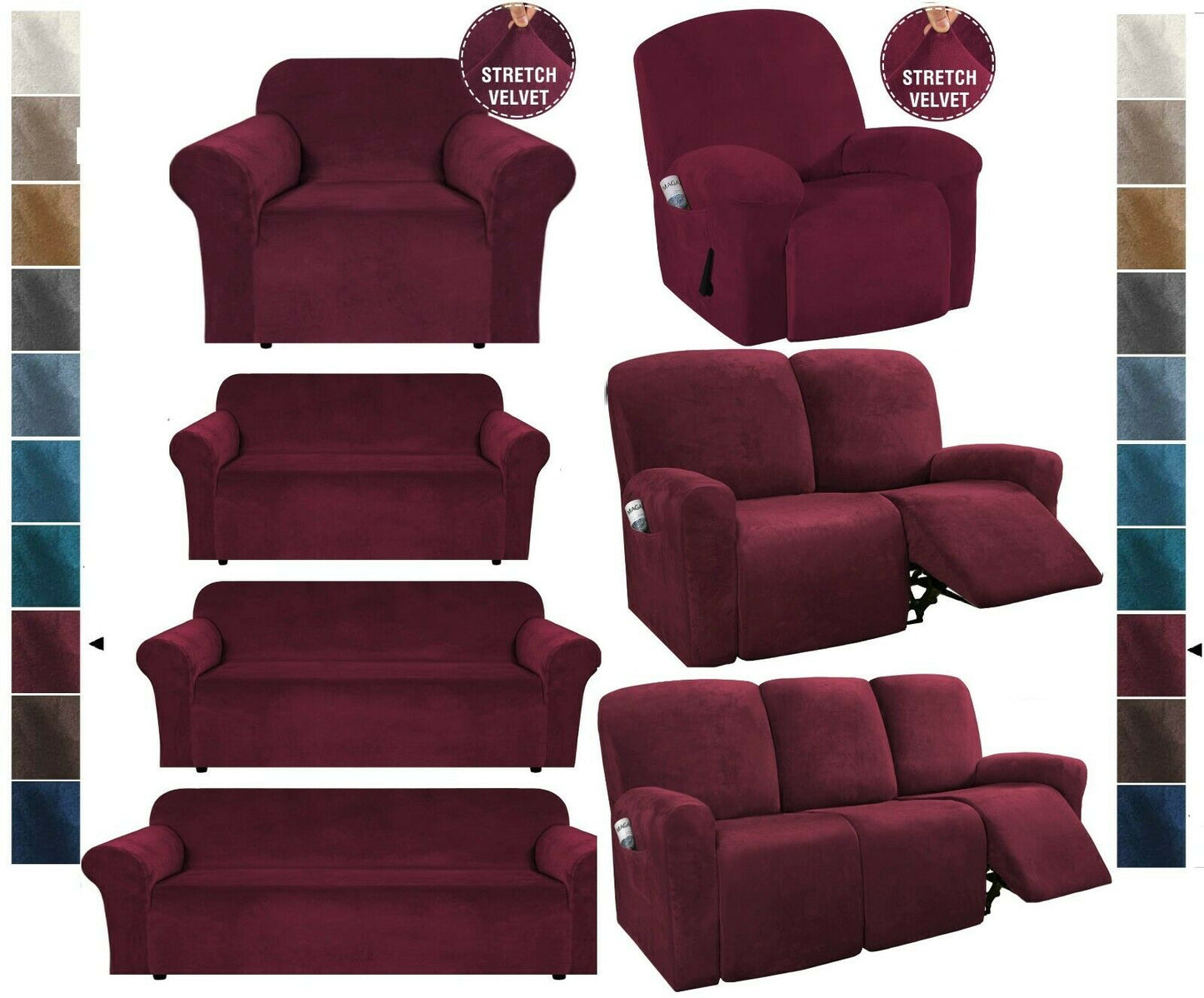 Burgundy Velvet Cover for Standard and Reclining Sofas Couches Lounges - Trendy Home Decors and Furnishings