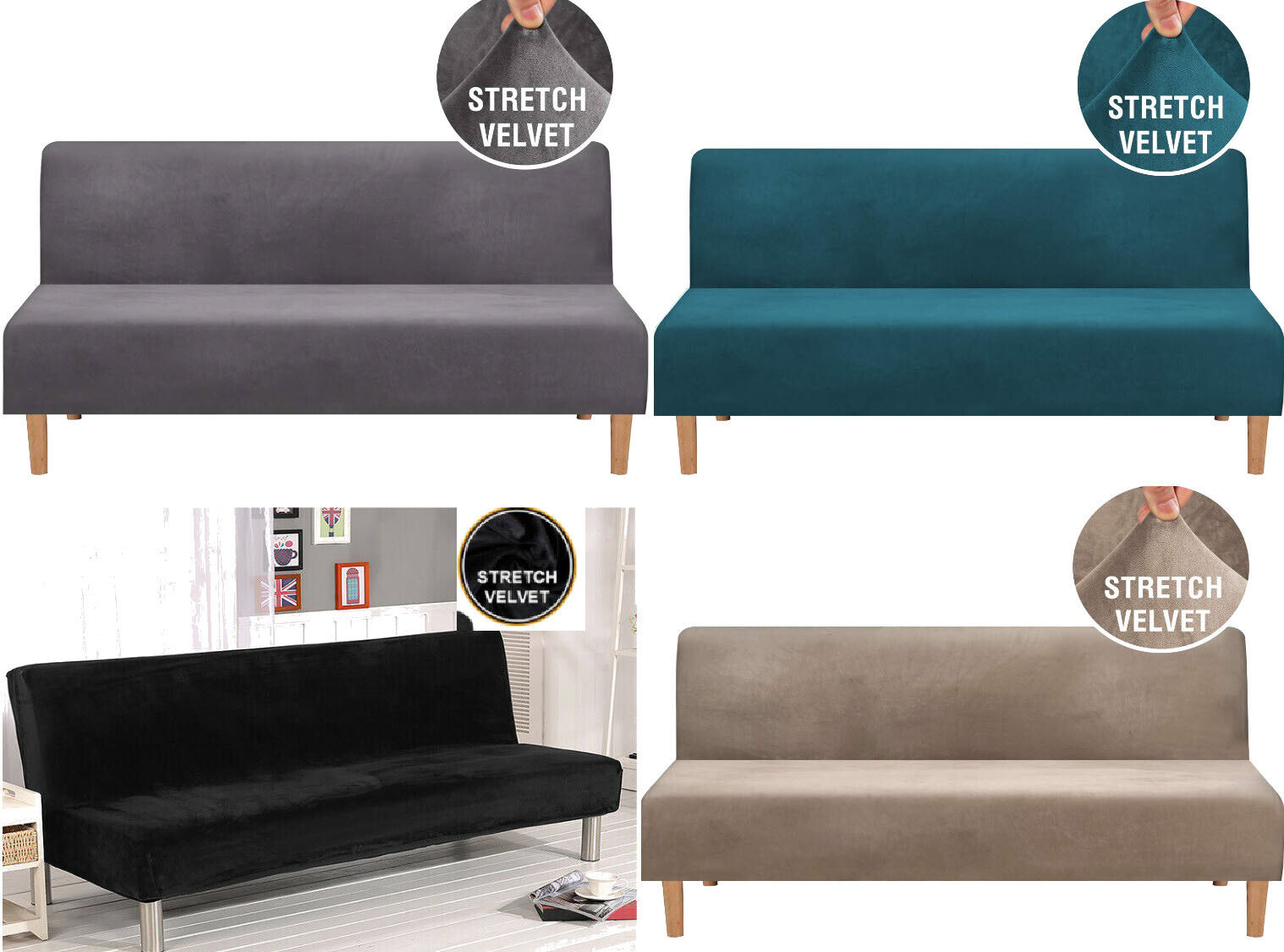 Armless Sofa Bed Futon Cover Velvet Futon Stretch Folding Elastic Slipcover - Trendy Home Decors and Furnishings