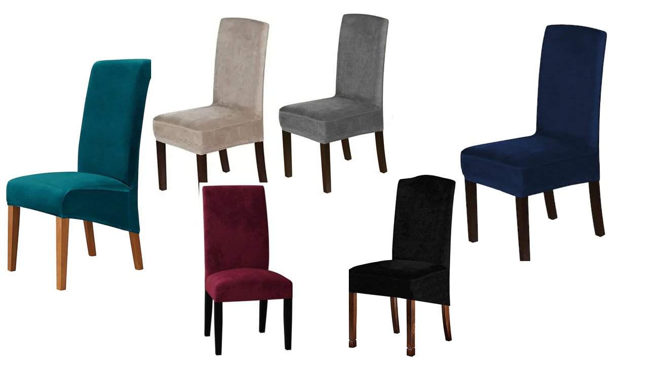 Velvet Fabric - Dining Chair Covers in Grey, Black, Taupe, TealGreen, NavyBlue, Burgundy - Trendy Home Decors and Furnishings