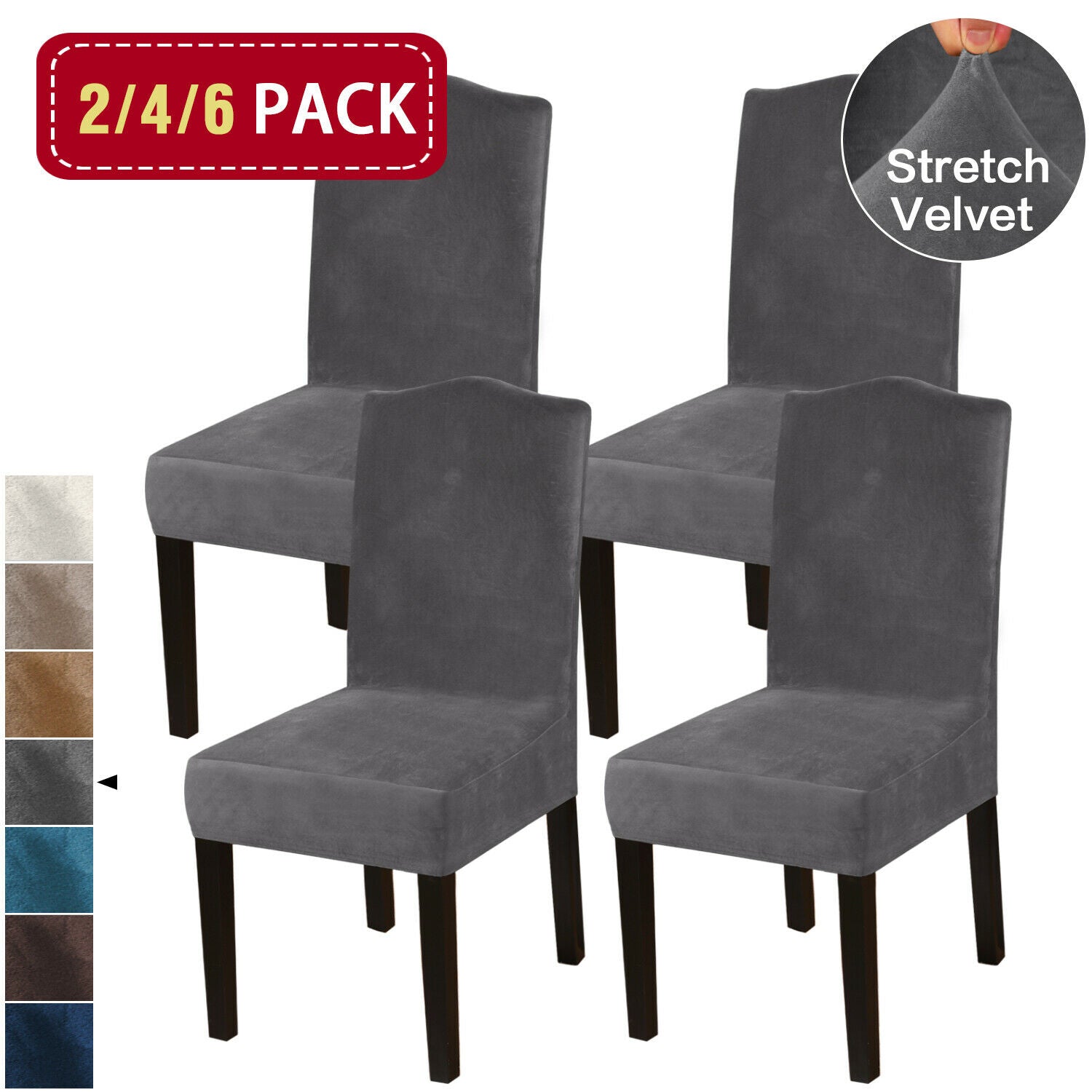 Velvet Fabric - Dining Chair Covers in Grey and Black - Trendy Home Decors and Furnishings