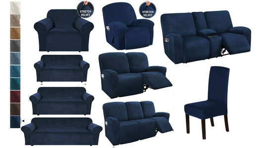 NavyDarkBlue Velvet Cover for Standard and Reclining Sofas Couches Lounges Chairs - Trendy Home Decors and Furnishings