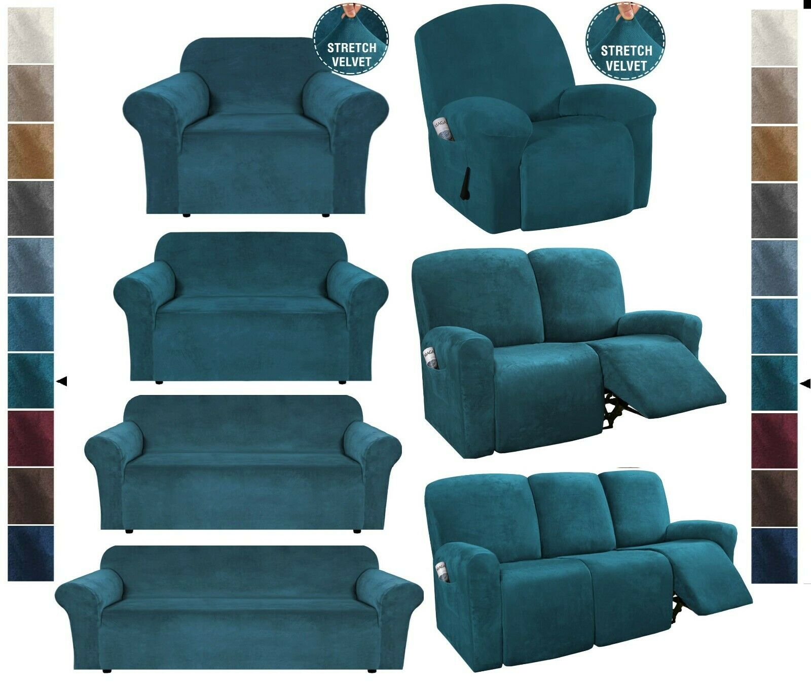 TealGreen Velvet Cover for Standard and Reclining Sofas Couches Lounges Chairs - Trendy Home Decors and Furnishings