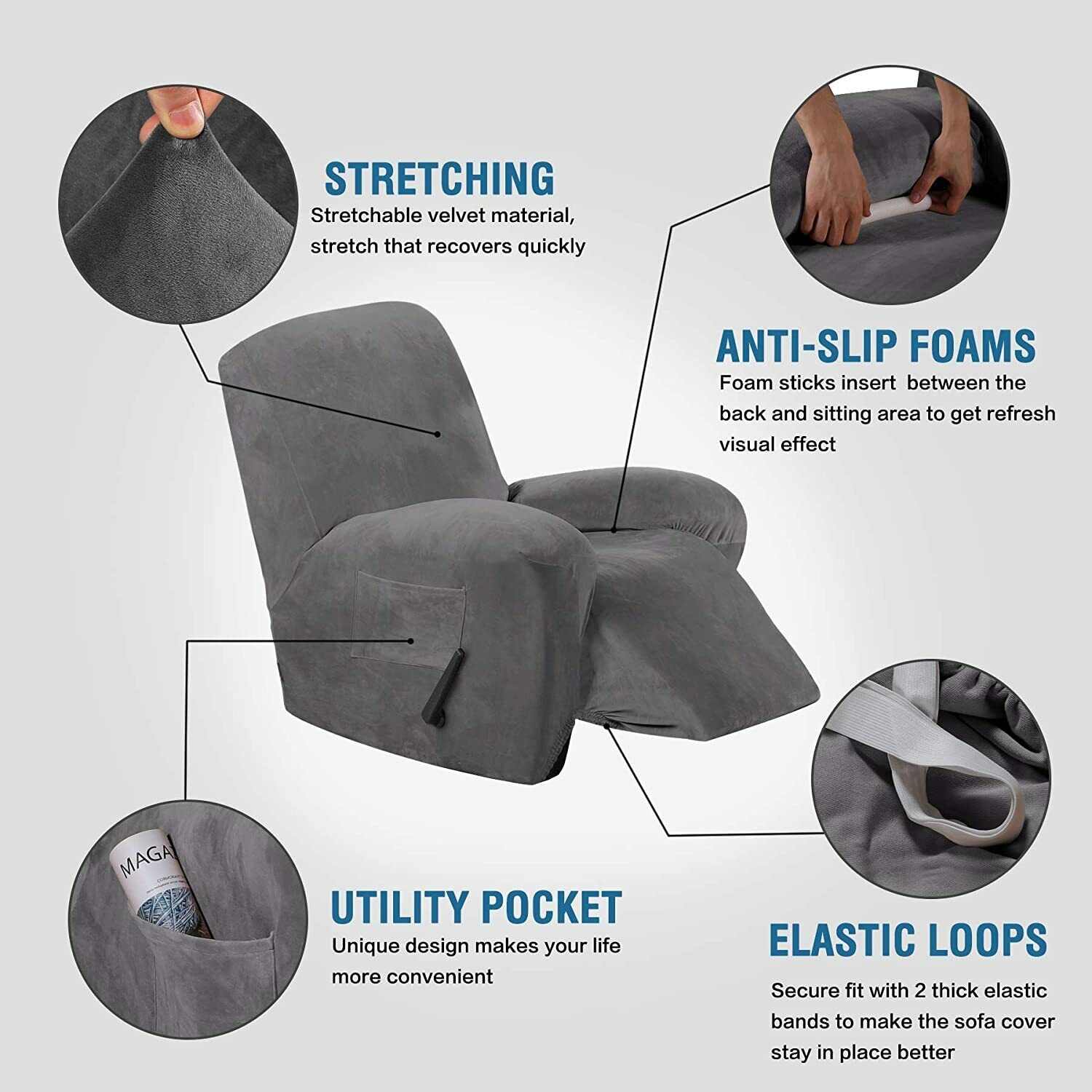 DarkGrey Velvet Cover for Standard and Reclining Sofas Couches Lounges Dining Chair - Trendy Home Decors and Furnishings