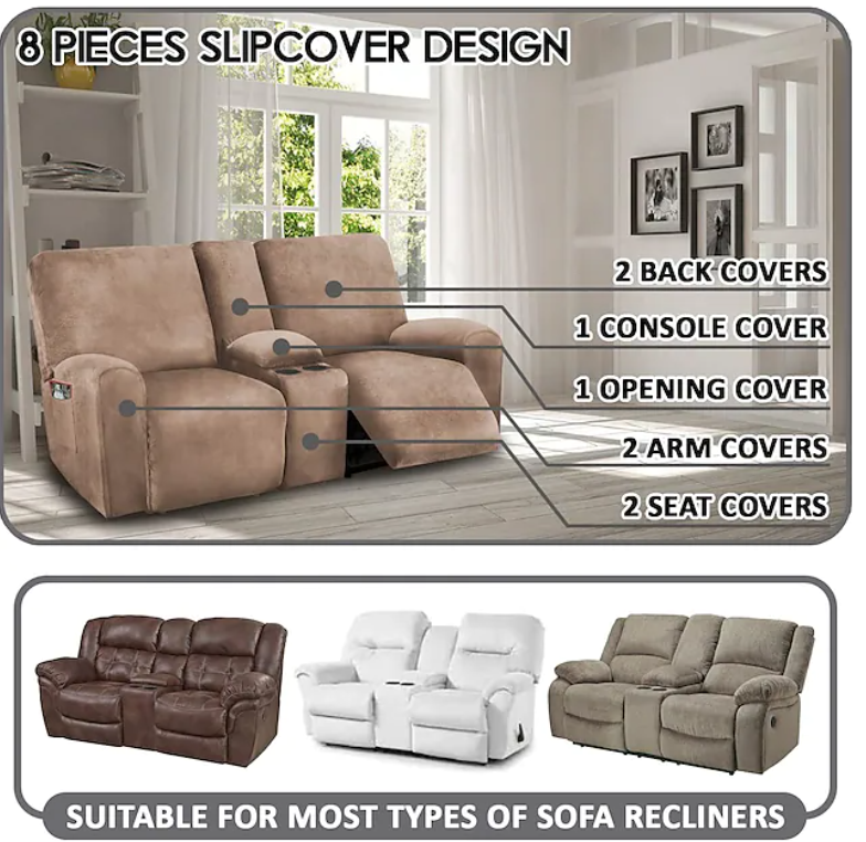 Covers for 2-Seat Recliner with Console covers thick Velvet Fabric - Trendy Home Decors and Furnishings