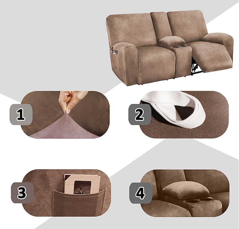 Covers for 2-Seat Recliner with Console covers thick Velvet Fabric - Trendy Home Decors and Furnishings