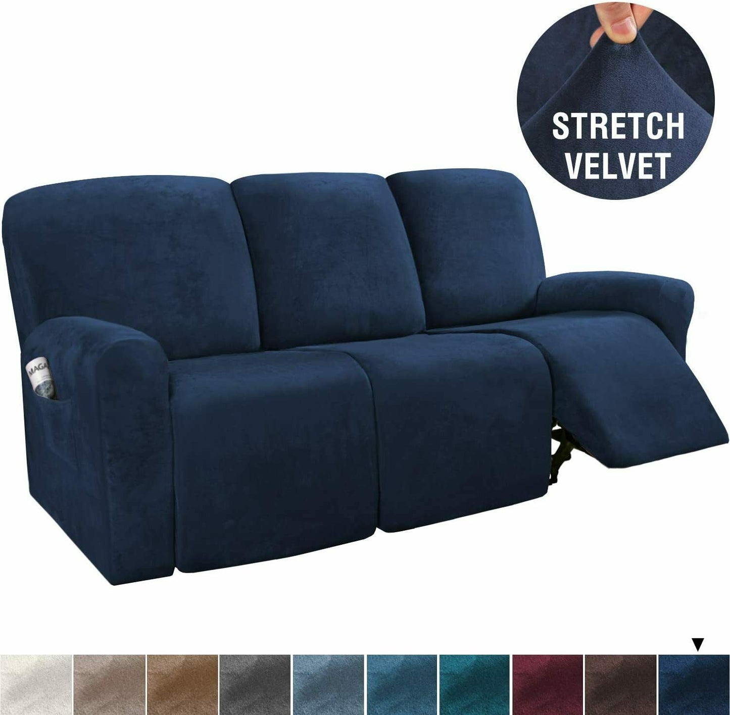 NavyDarkBlue Velvet Cover for Standard and Reclining Sofas Couches Lounges Chairs - Trendy Home Decors and Furnishings