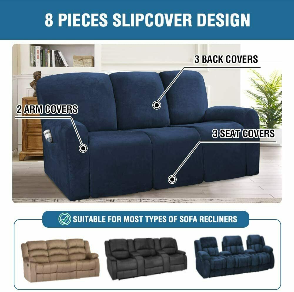 NavyDarkBlue Velvet Cover for Standard and Reclining Sofas Couches Lounges Chairs - Trendy Home Decors and Furnishings