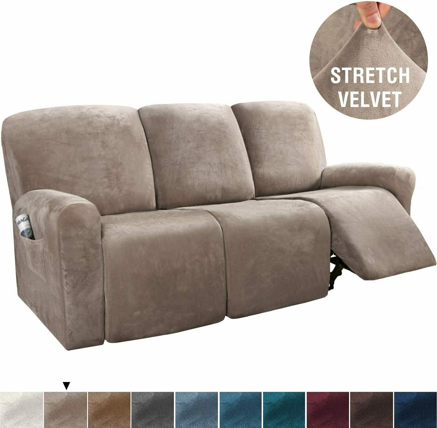 Taupe Velvet Cover for Standard and Reclining Sofas Couches Lounges Chairs Beige - Trendy Home Decors and Furnishings