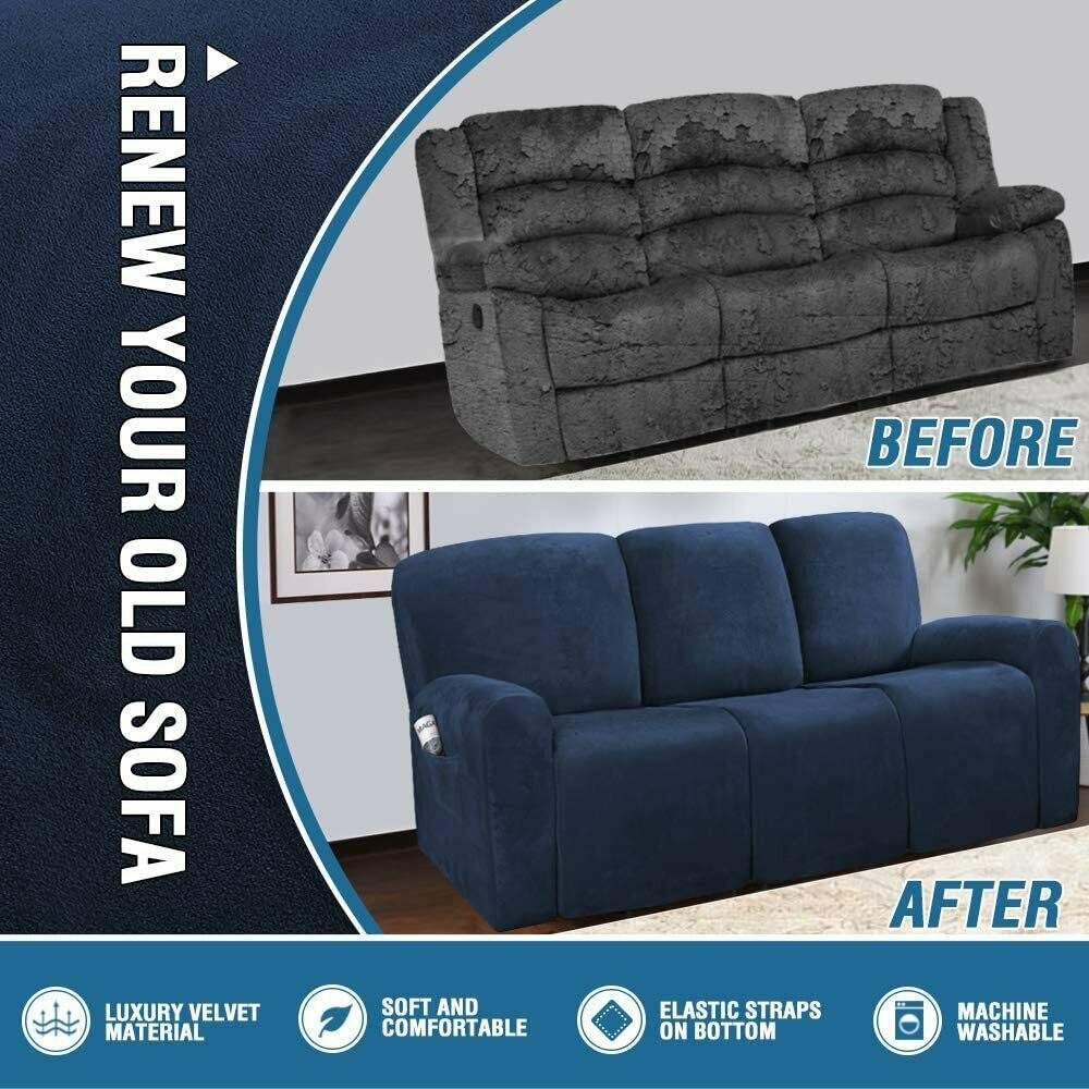 NavyDarkBlue Velvet Cover for Standard and Reclining Sofas Couches Lounges Chairs - Trendy Home Decors and Furnishings