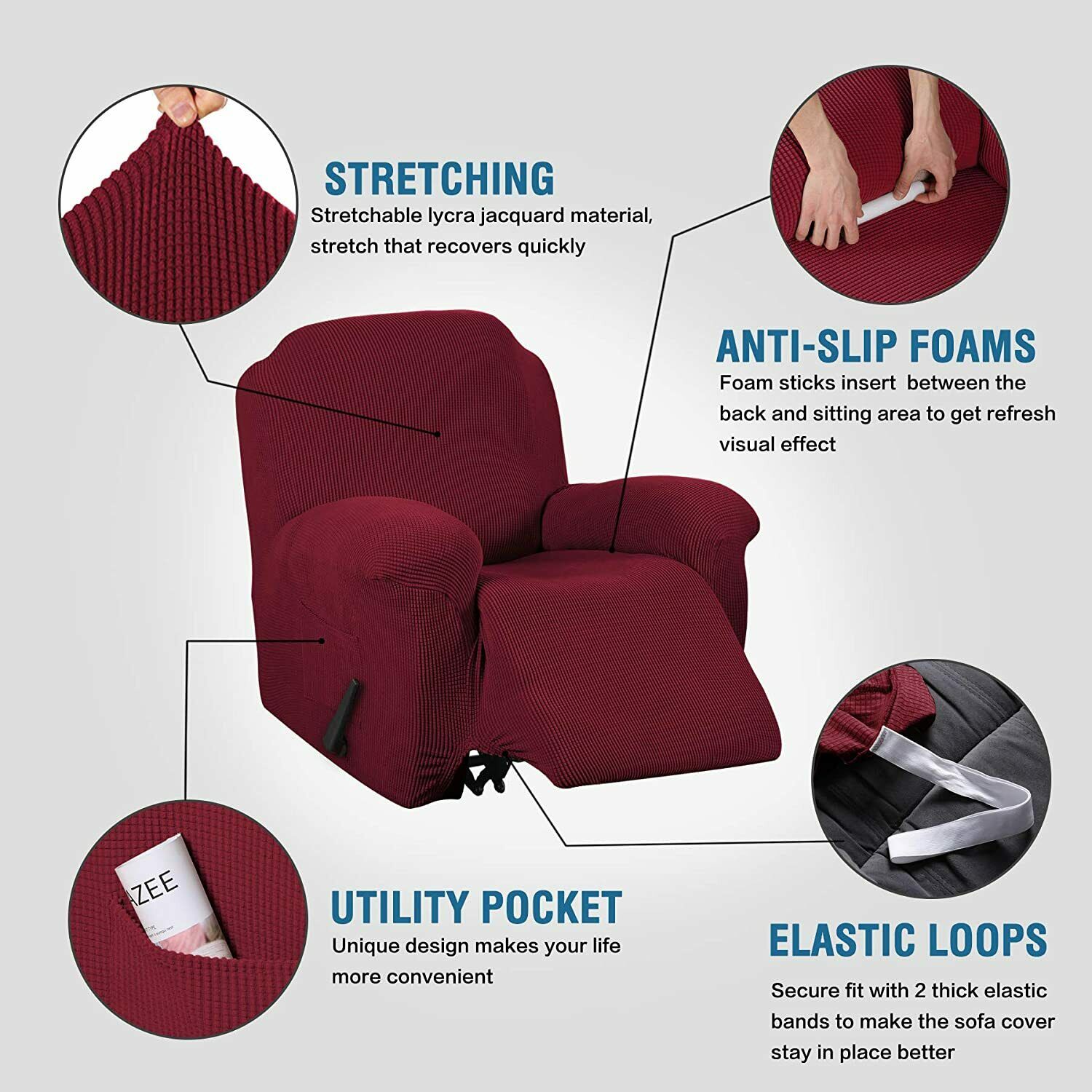 1Seater Stretch Recliner Sofa Soft Cover Furniture Protector Washable Slip Chair - Trendy Home Decors and Furnishings