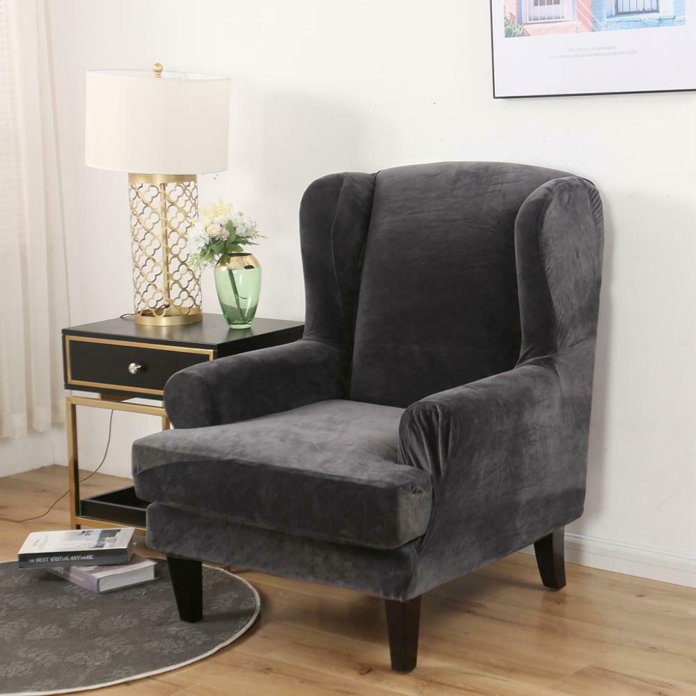 Wingback chair cover Velvet high back stretch full fit cover slipcover furniture - Trendy Home Decors and Furnishings