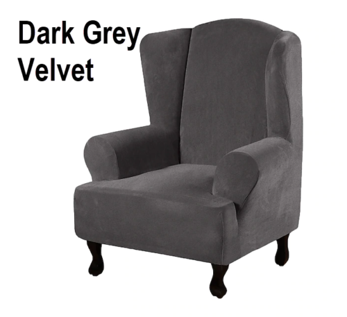 Wingback chair cover Velvet high back stretch full fit cover slipcover furniture - Trendy Home Decors and Furnishings