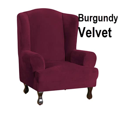 Wingback chair cover Velvet high back stretch full fit cover slipcover furniture - Trendy Home Decors and Furnishings