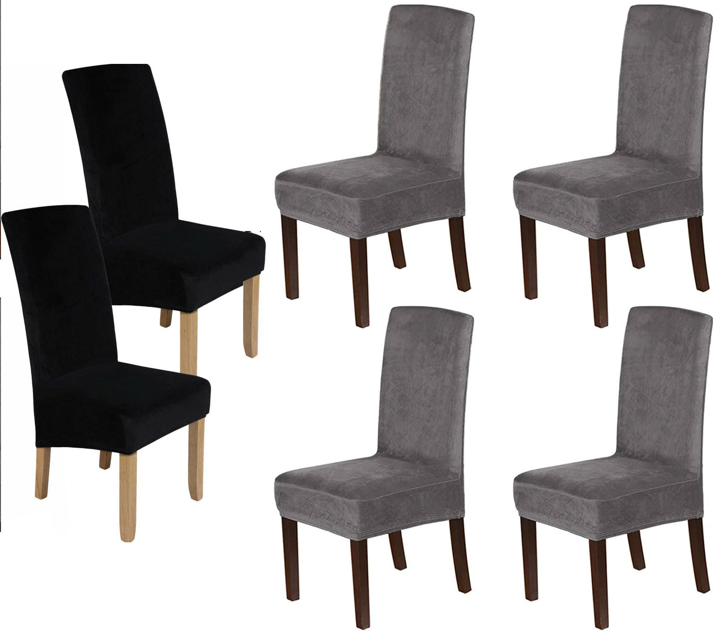 Velvet Fabric - Dining Chair Covers in Grey and Black - Trendy Home Decors and Furnishings